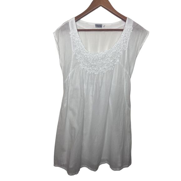 Siganka White Floral 100% Cotton Long Tunic Top Women’s Sz Small Casual - Picture 1 of 6